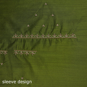 Green - zardozi hand embroidery slub silk plain blouse
