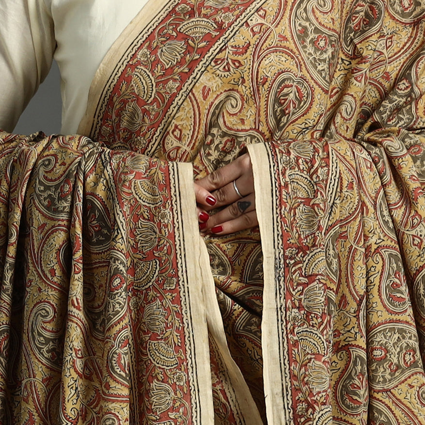 Yellow - Pedana Kalamkari Block Printed Cotton Dupatta 163