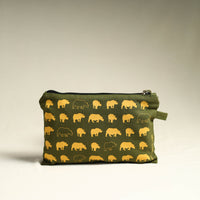 Green - Assam Great One Horned Rhino Cotton Canvas Utility Pouch