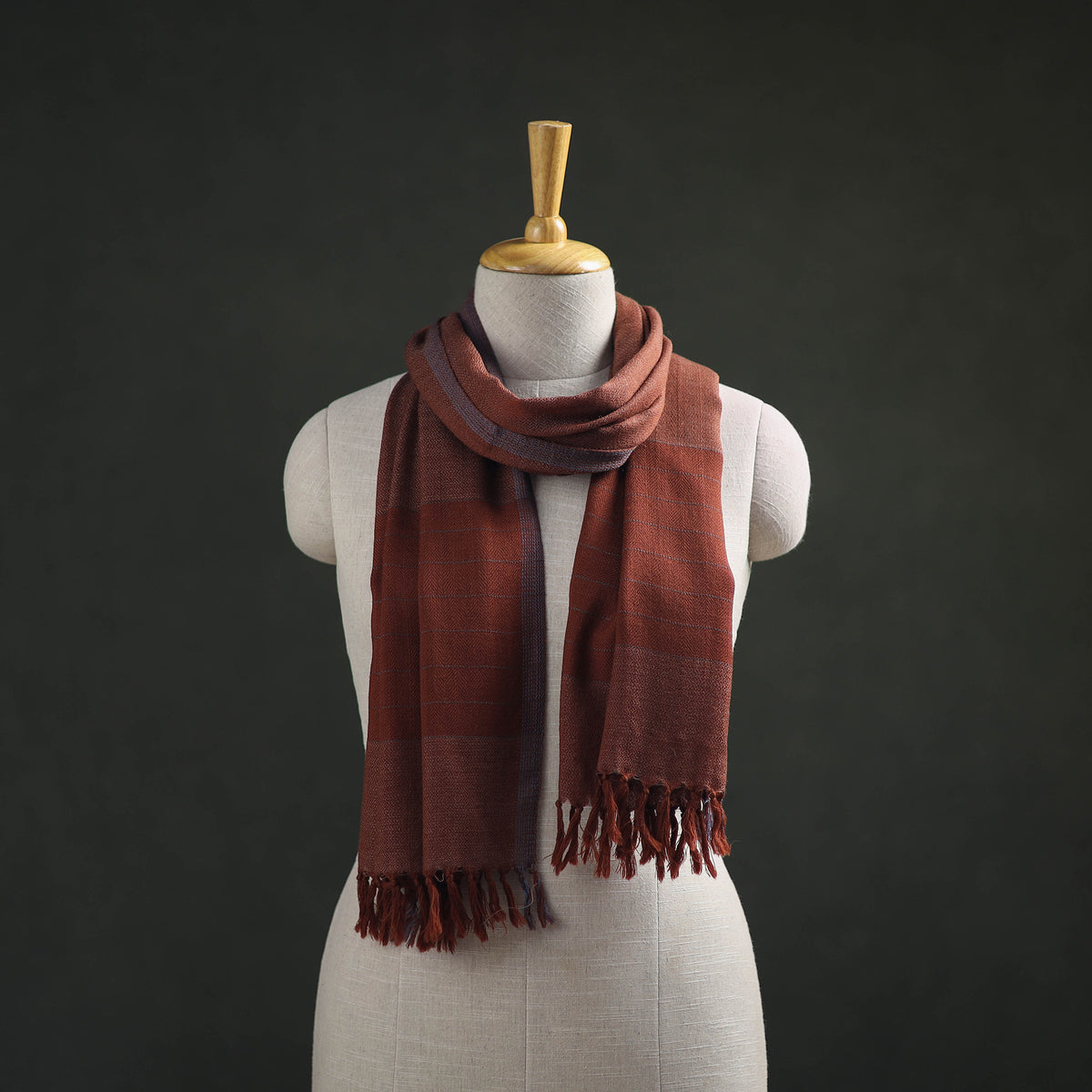 Brown - Kumaun Handwoven Pure Merino Wool Stole 107