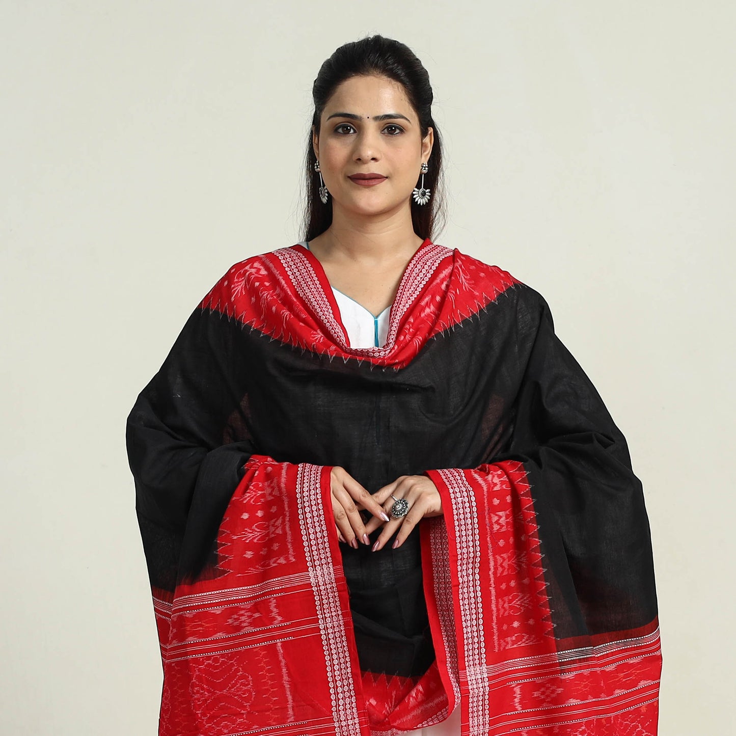 Black - Sambalpuri Ikat Weave Handloom Cotton Dupatta 42