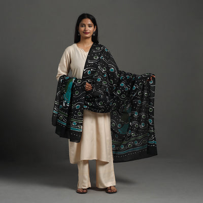  Cotton Hand Batik Print Black Dupatta