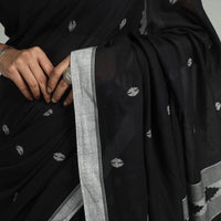 Black - Handloom Cotton Phulia Jamdani Saree with Tassels 13