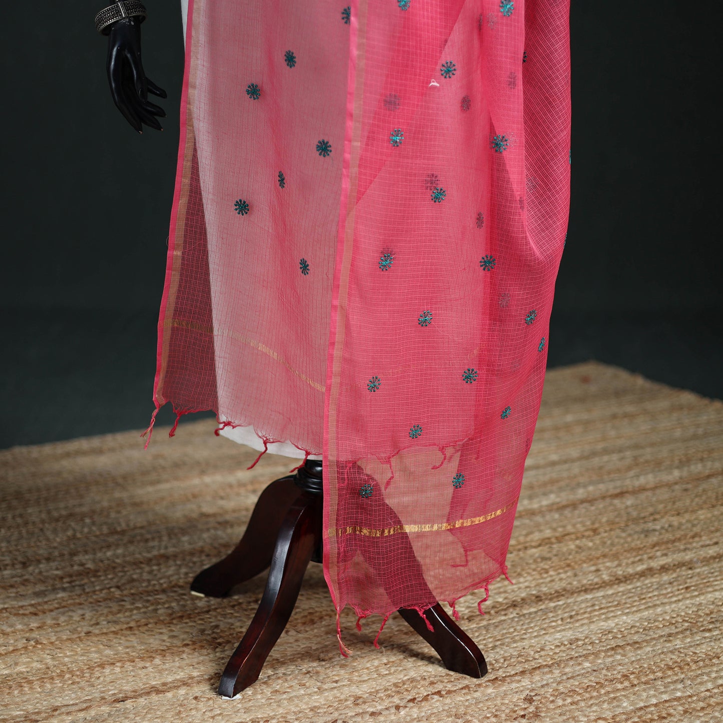 Kota Doria Cotton Embroidered Plain Dupatta 12
