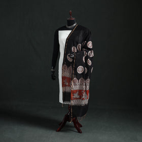 Black - Mata Ni Pachedi Handpainted Natural Dyed Chanderi Silk Handloom Dupatta 09