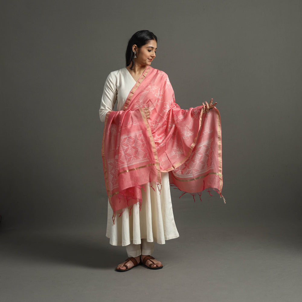 Peach - Tie & Dye Chanderi Silk Shibori Dupatta 78