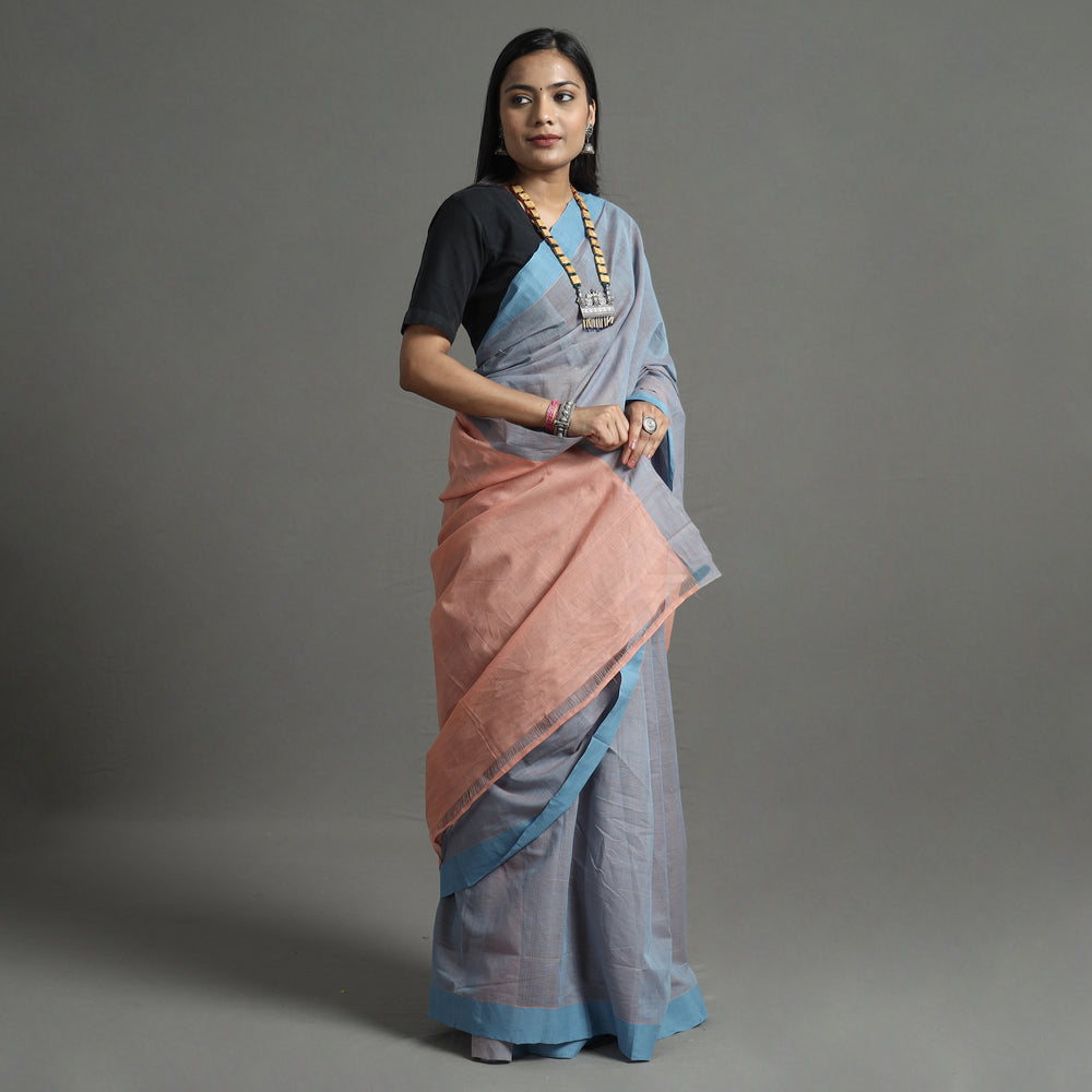 Grey - Pure Handloom Natural Dyed Missing Plain Cotton Saree 12