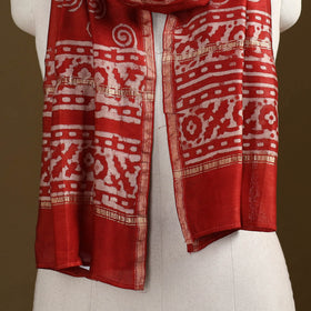 Red - Pipad Hand Block Print Natural Dyed Chanderi Silk Handloom Stole 45