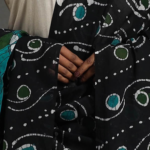 Cotton Hand Batik Print Black Dupatta