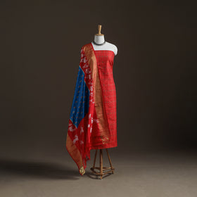 Pochampally Ikat Handloom Sico Unstitched Dress Material: Kurta with Mulberry Silk Dupatta 37