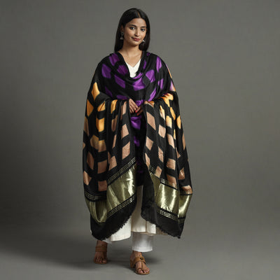 Multicolor - Shibori Clamp Dyed Modal Silk Dupatta with Zari Border 10