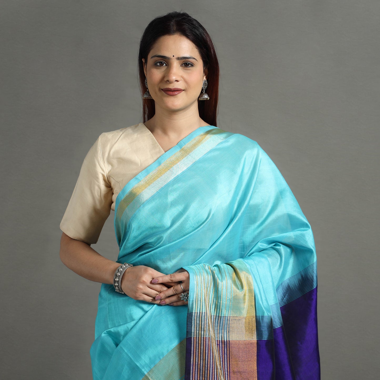 Blue - Traditional Venkatagiri Pure Handloom Silk Cotton Saree 13