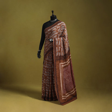 Brown - Bindaas Art Natural Dyed Cotton Block Print Saree 06