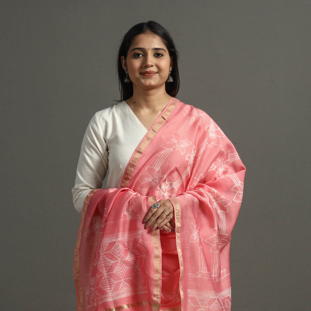 Peach - Tie & Dye Chanderi Silk Shibori Dupatta 78