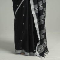 Black - Handloom Cotton Phulia Jamdani Saree with Tassels 13