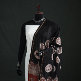 Black - Mata Ni Pachedi Handpainted Natural Dyed Chanderi Silk Handloom Dupatta 09