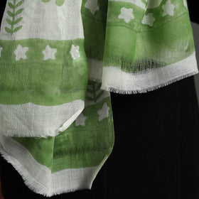 Green - pure wool sanganeri stole 66 - handcrafted