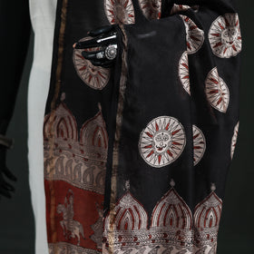 Black - Mata Ni Pachedi Handpainted Natural Dyed Chanderi Silk Handloom Dupatta 09