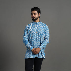 Kantha Stitch Cotton Short Sanganeri Kurta for Men 10