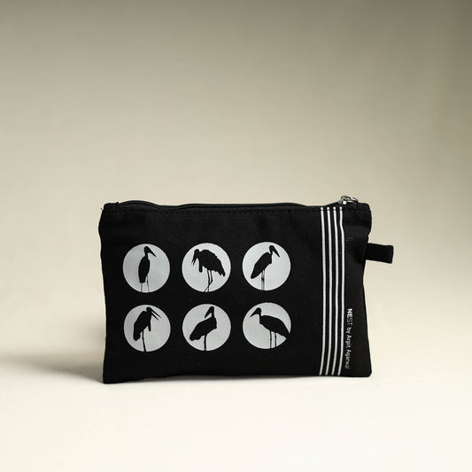 Black - Assam Hargila Cotton Canvas Utility Pouch