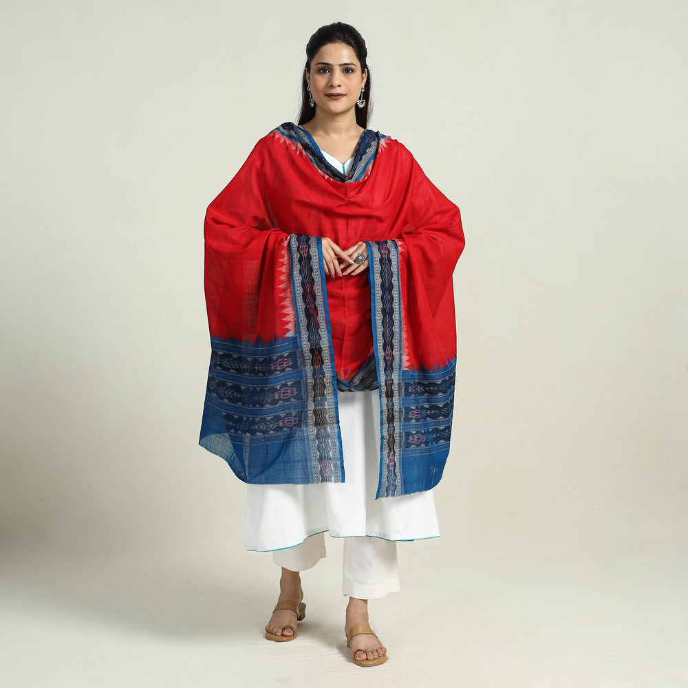 Red - Sambalpuri Ikat Weave Handloom Cotton Dupatta 43