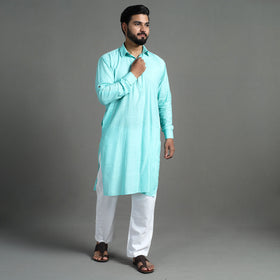 Aqua blue - linen viscose plain men long pathani kurta