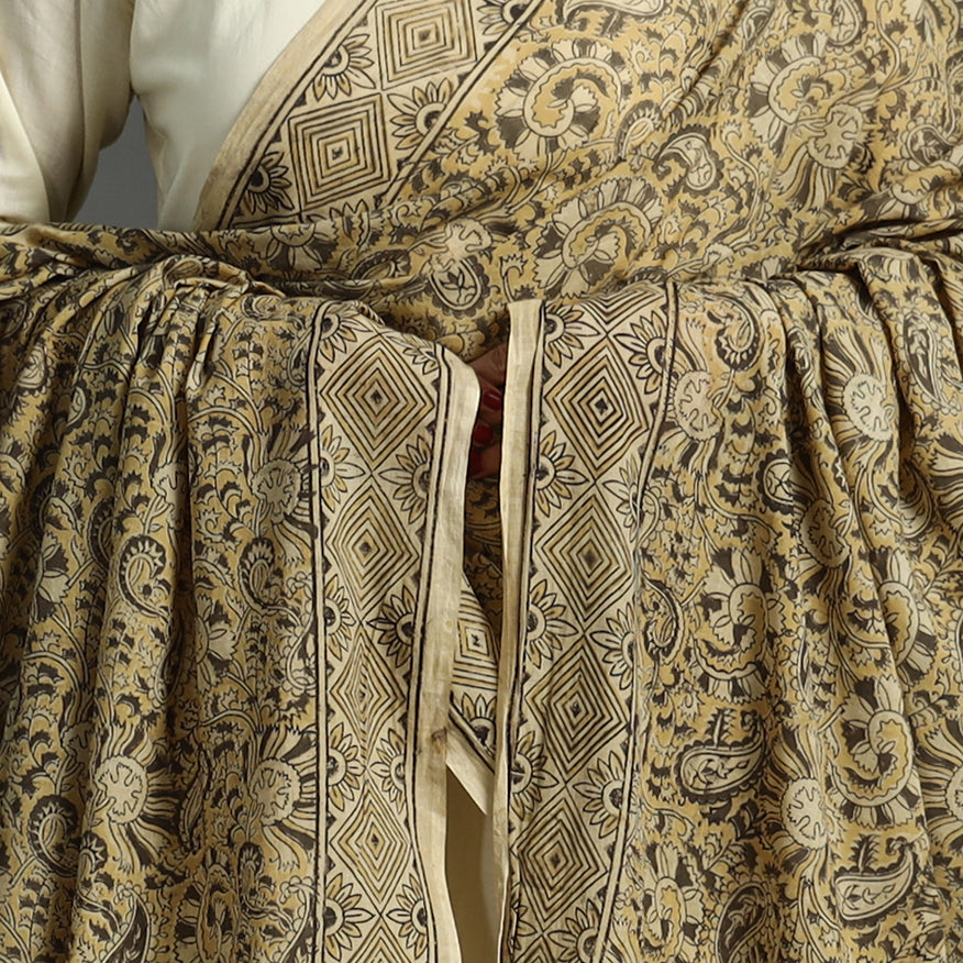 Yellow - Pedana Kalamkari Block Printed Cotton Dupatta 164