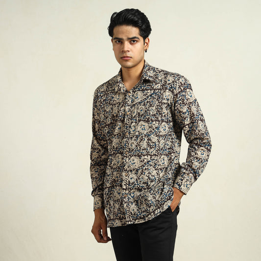 Kalamkari Block Printed Cotton Men Full Sleeve Shirt 15