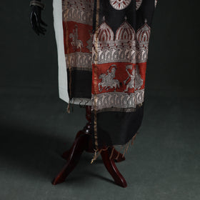 Black - Mata Ni Pachedi Handpainted Natural Dyed Chanderi Silk Handloom Dupatta 09
