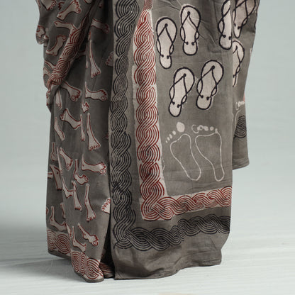 Brown - Bindaas Art Block Printed Natural Dyed Cotton Saree 33