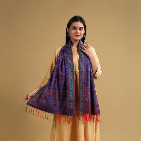 Purple - Handloom Mulberry Silk Pochampally Ikat Stole 07