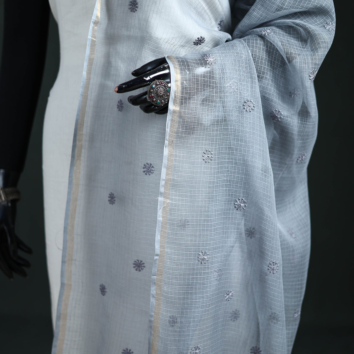 Kota Doria Cotton Embroidered Plain Dupatta 13