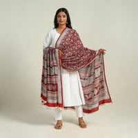 Red - Hand Block Print Cotton Bagh Dupatta 07