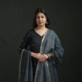 Plain Slub Cotton Hand Embroidered Suit Set with Dupatta for women 06