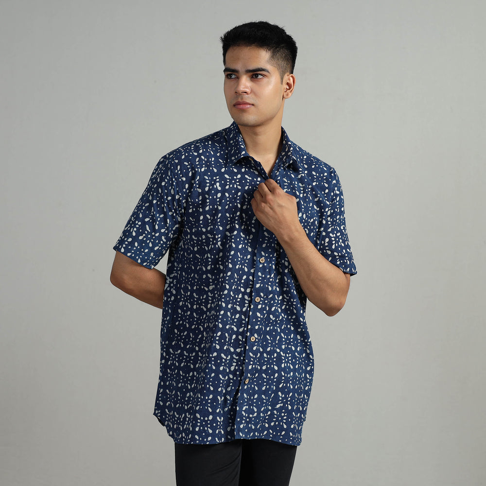 Indigo Block Printed Shirt