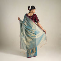 Blue - Fine Tissue Zari Bengal Saree with Embroidered Blouse 01