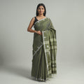 Green - handloom cotton phulia jamdani saree with tassels