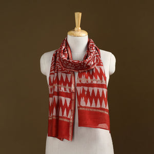 Red - Pipad Hand Block Print Natural Dyed Chanderi Silk Handloom Stole 47