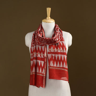 Red - Pipad Hand Block Print Natural Dyed Chanderi Silk Handloom Stole 47