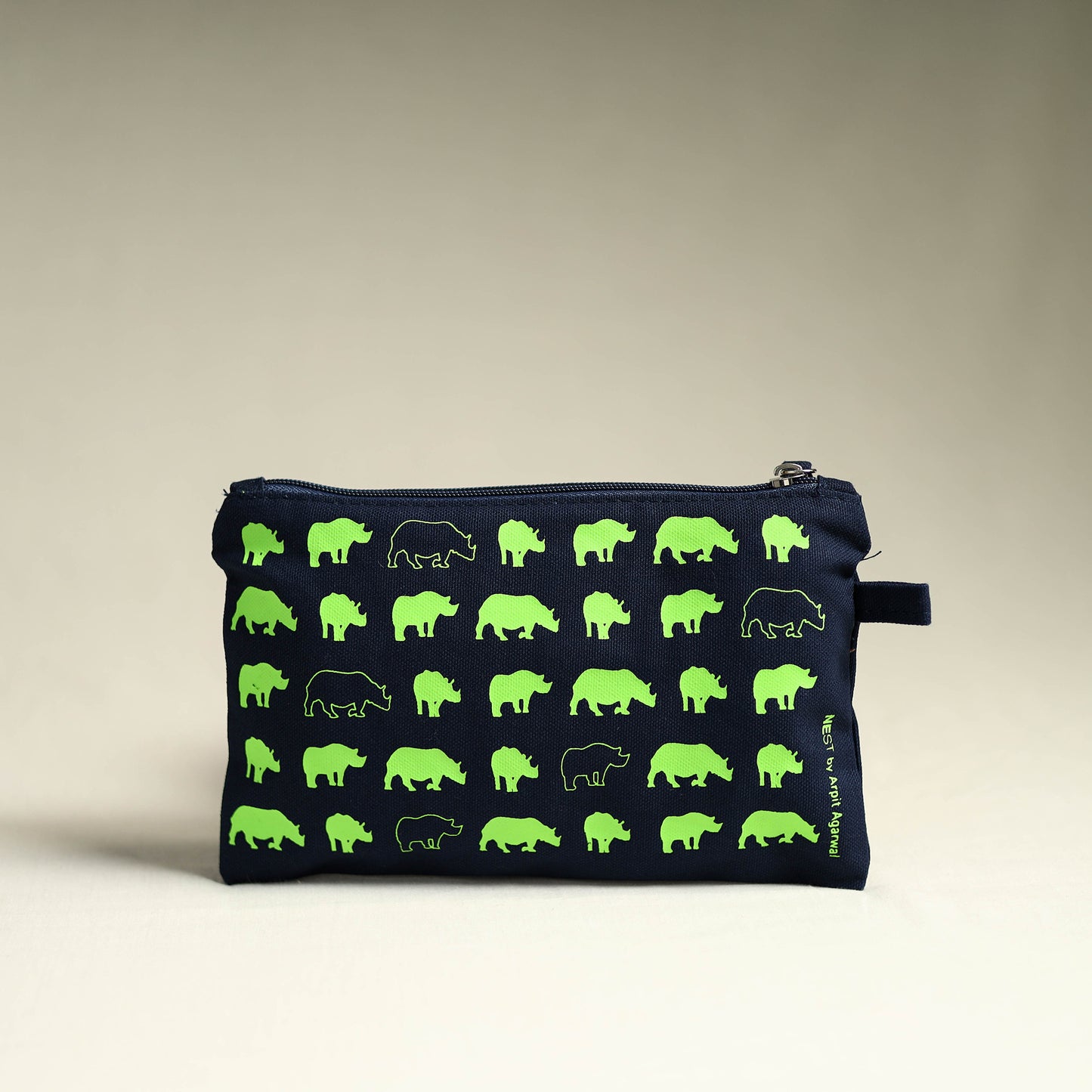 Black - Assam Great One Horned Rhino Cotton Canvas Utility Pouch