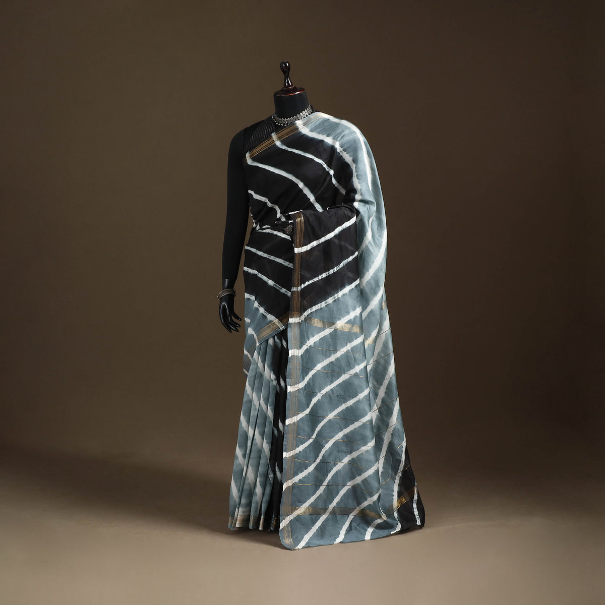 Chanderi Silk Leheriya Tie-Dye Saree with Zari Border 08
