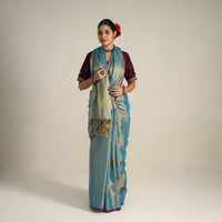 Blue - Fine Tissue Zari Bengal Saree with Embroidered Blouse 01