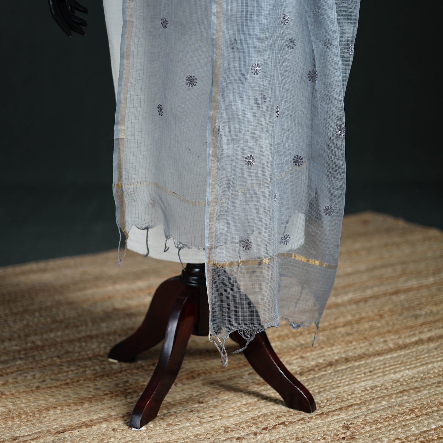 Kota Doria Cotton Embroidered Plain Dupatta 13
