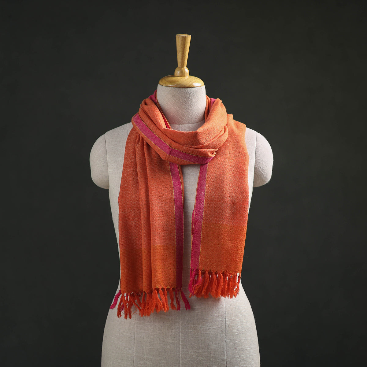 Orange - Kumaun Handwoven Pure Merino Wool Stole 111