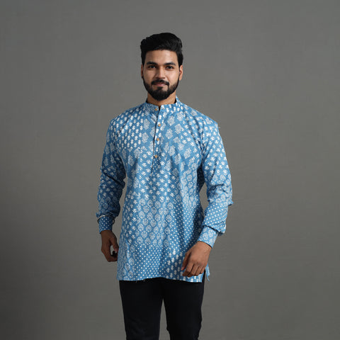 Kantha Stitch Cotton Short Sanganeri Kurta for Men 10