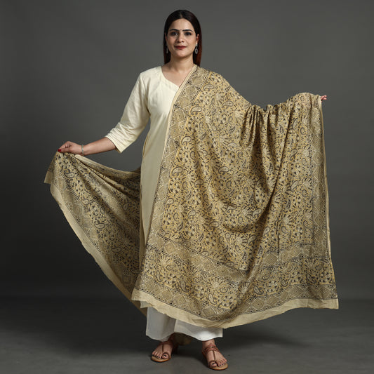 Yellow - Pedana Kalamkari Block Printed Cotton Dupatta 164