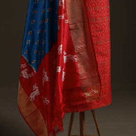 Pochampally Ikat Handloom Sico Unstitched Dress Material: Kurta with Mulberry Silk Dupatta 37