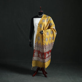 Yellow - Mata Ni Pachedi Handpainted Natural Dyed Chanderi Silk Handloom Dupatta 10
