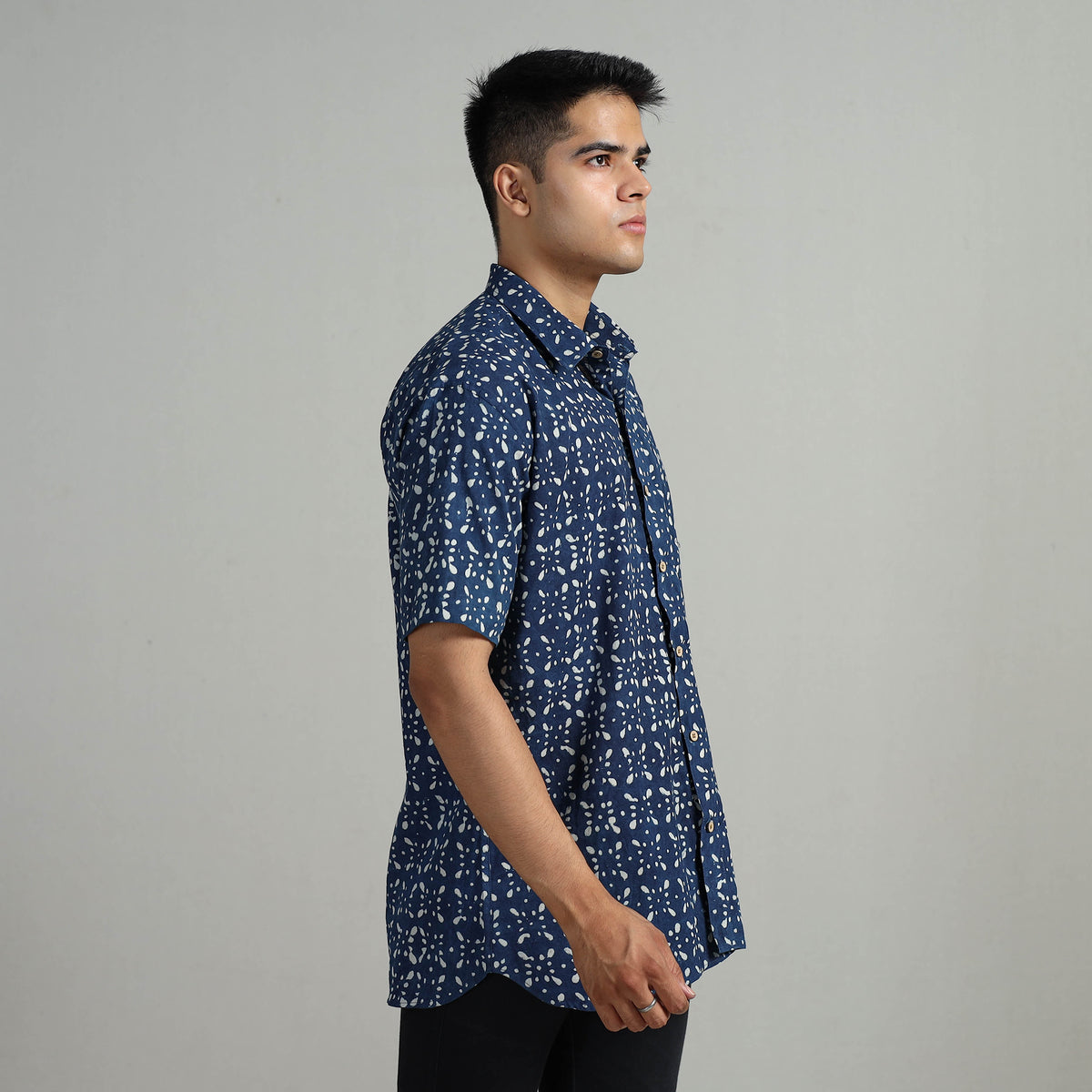 Indigo Block Printed Shirt