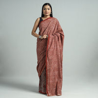 Maroon - Bindaas Art Block Printed Natural Dyed Cotton Saree 38